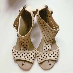 Boutique 9 Genuine Leather Nude Low Wedge Sandals